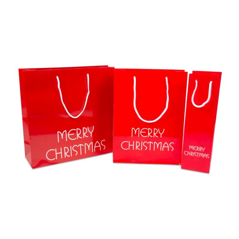 Luxuriöse Papier-Weihnachtstaschen - Merry Christmas 10+10x35 cm Rot (100 Stück) [FP-TOP992]