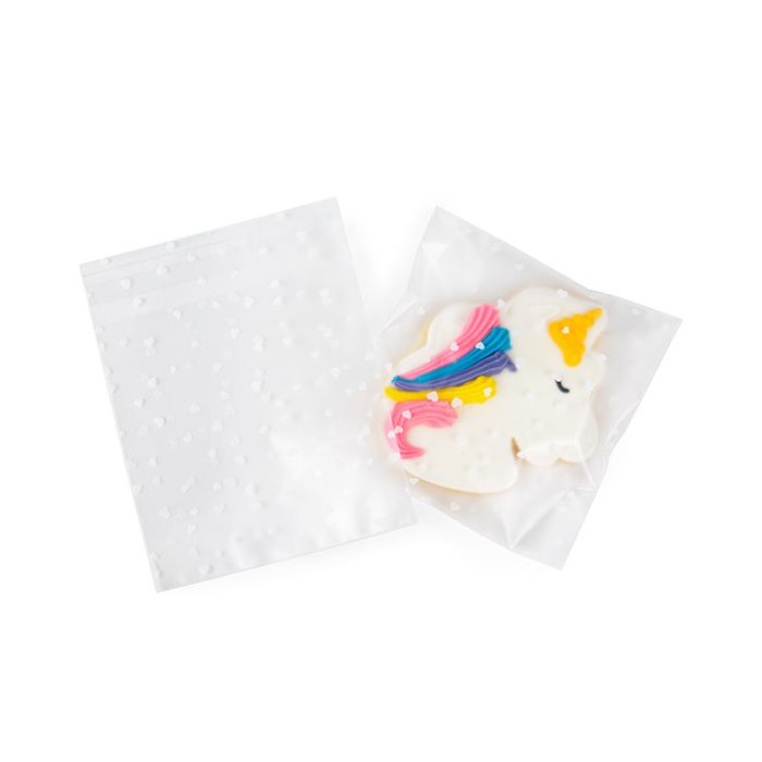 Frostweißer Plastik Klappenbeutel 11,4x11,4 cm mit Herzen Haftklebestreifen(100 Stück) [B44FHXL]