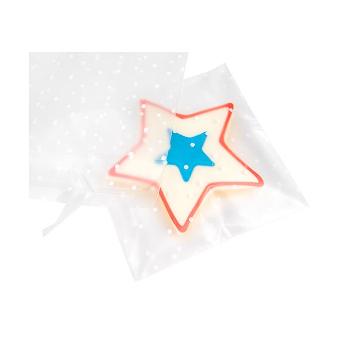 Frostweißer Plastik Klappenbeutel 12,7x12,7 cm mit Punkten Haftklebestreifen (100 Stück) [B55FD]