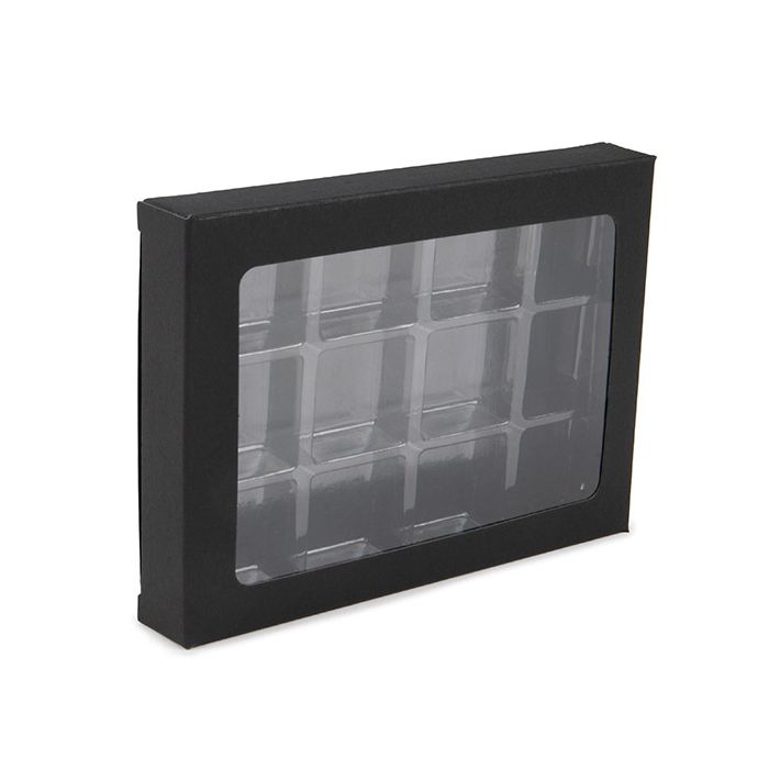 Schachteln schwarz für handgemachte Süßigkeiten, Quadratischer Einsatz 10.2x2.1x13.8 cm (25 Stück) [CNDY270B]