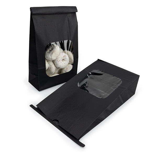 Schwarzer Kraftbeutel mit Tin-Tie-Verschluss und Sichtfenster 15,2x7x26,7 cm (100 Stück) [TTW3B]