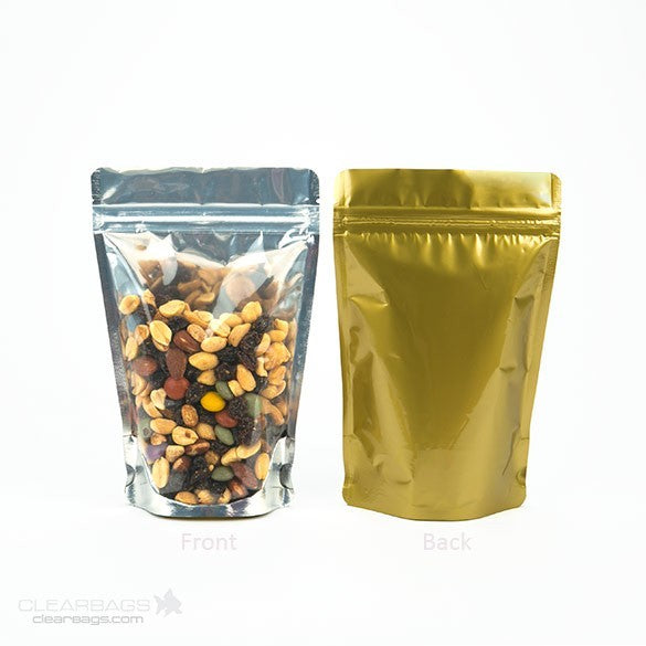 Standbodenbeutel Transparent/Gold 11.9x7.6x18.4cm | 110 Gramm (100 Stück) [ZBGG46]