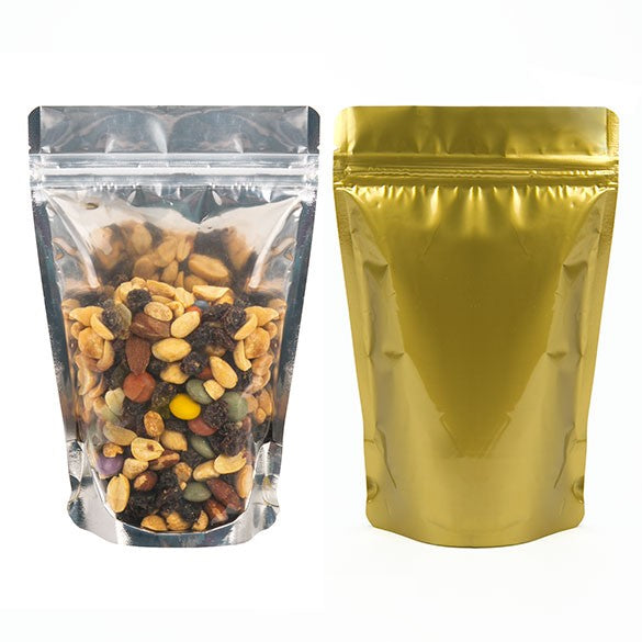 Standbodenbeutel Transparent/Gold 11.9x7.6x18.4cm | 110 Gramm (100 Stück) [ZBGG46]