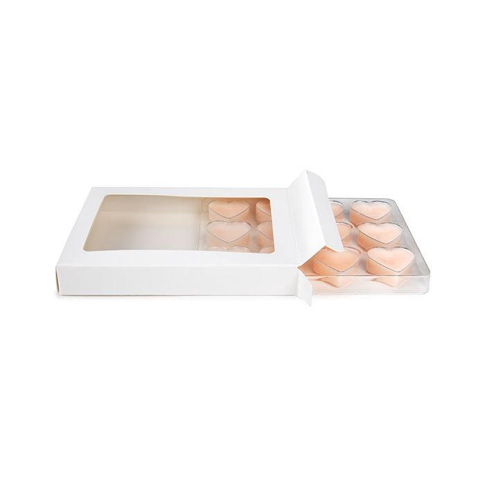 Schachteln weiß für handgemachte Süßigkeiten, Herz-Einsatz 10.2x2.1x13.8 cm (25 Stück) [CNDYH270W]