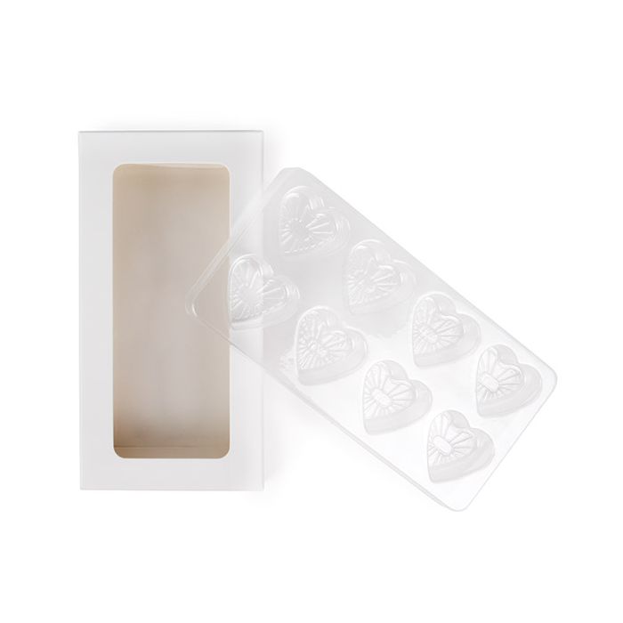 White Kraft Artisan Candy Box Set, Heart Insert 7x2.1x13.8 cm (25 pieces) [CNDYH272W]