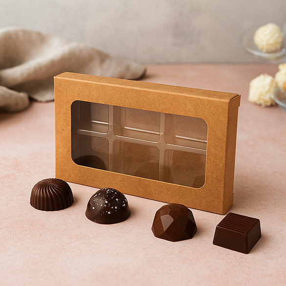 Schachteln für handgemachte Süßigkeiten für 6 Stück 7x1.4x10.5cm Kraft (25 Stück) [CNDY275]