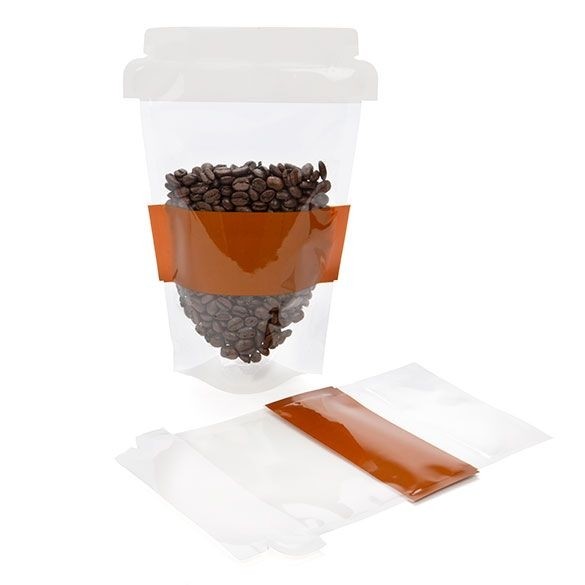 Standbodenbeutel Kaffeetasse-Form Transparent 22.9x8.9x22.9cm (100 Stück) [SP7C]