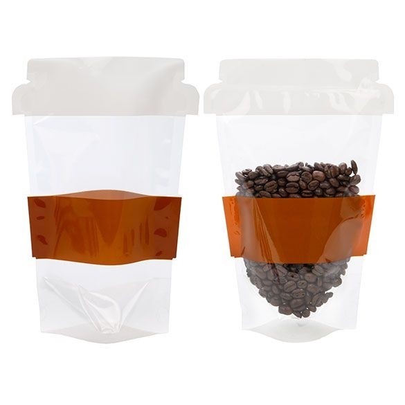 Standbodenbeutel Kaffeetasse-Form Transparent 22.9x8.9x22.9cm (100 Stück) [SP7C]