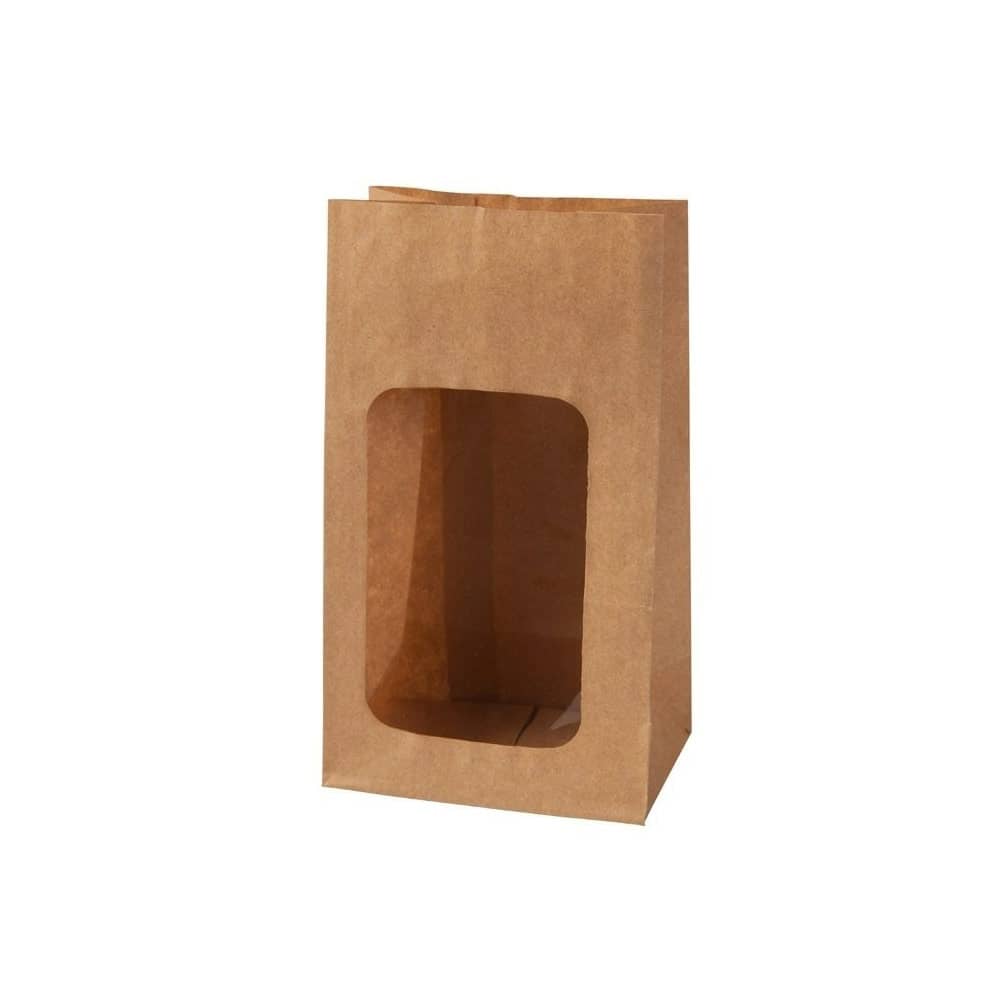 Eco-friendly kraft bags w/window brown 9.5x5.5x18 cm (500 pieces)