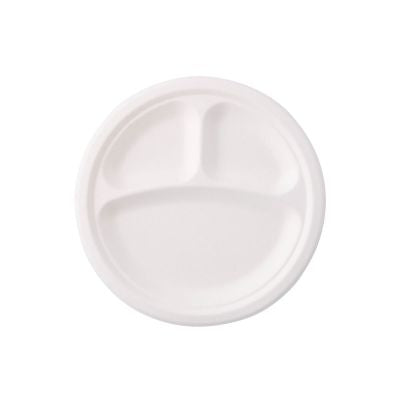 Zuckerrohr-Menütafel Ø 22 cm, 3 Fächer, rund (500 Stück) [GB-DTW01465]