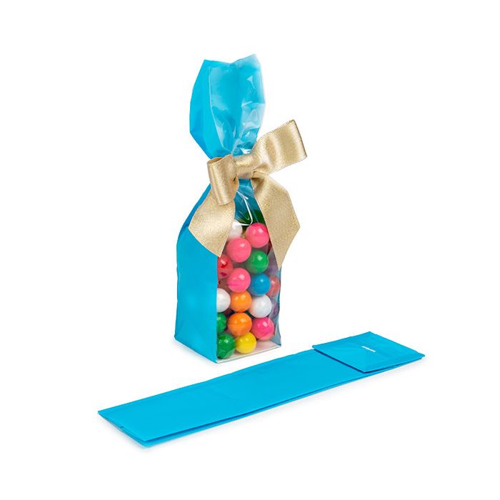 Blockbodenbeutel Neonblau 5,1x5,1x21 cm mit Bodenblatt (100 Stück) [FGPB11NB]