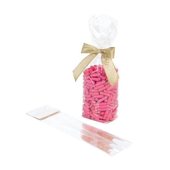 Blockbodenbeutel 6.7x4.8x26cm Transparent mit Bodenblatt (100 Stück) [FGPB13]