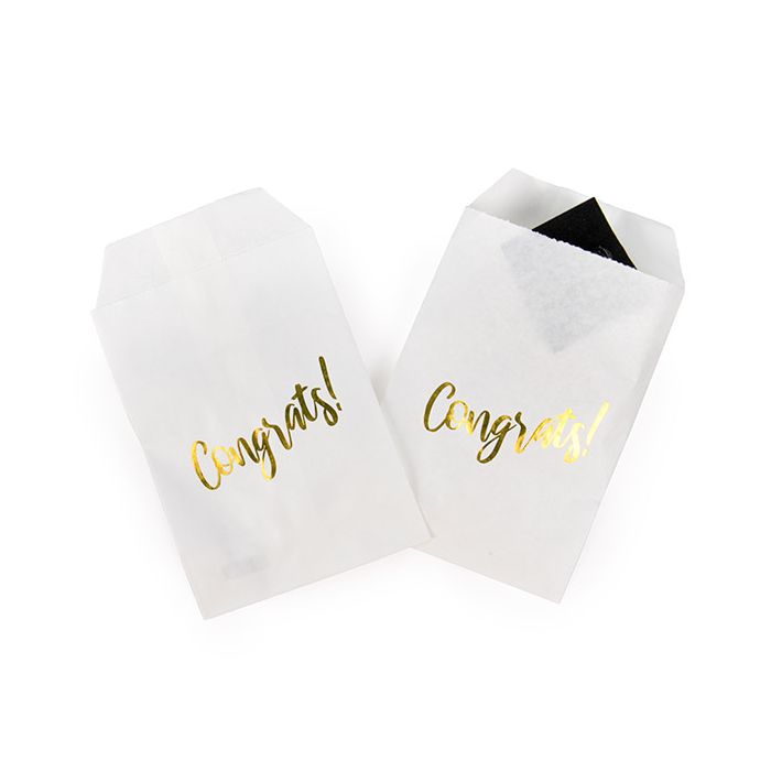 Papier-Klappenbeutel Weiß mit Gold "Congrats" 7,6x12,7 cm (100 Stück) [GPB35GC]