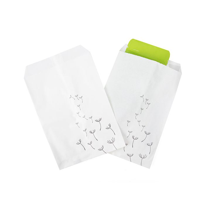 Papier Klappenbeutel Weiß mit Grauen Löwenzahn 12,7x20,3 cm (100 Stück) [GPB58D]