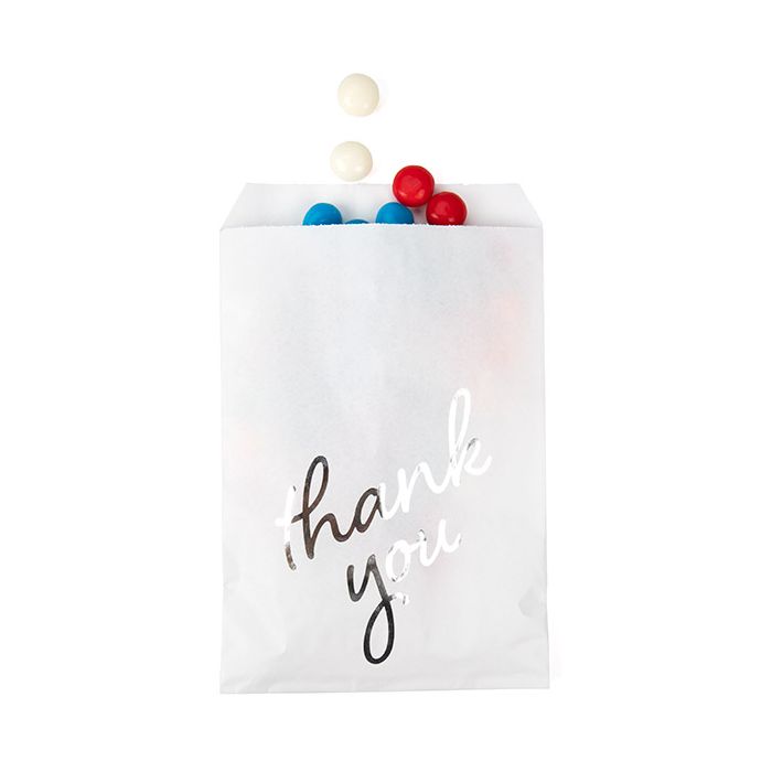 Papier Klappenbeutel Weiß mit Silber "Thank You" 12,7x20,3 cm (100 Stück) [GPB58ST]