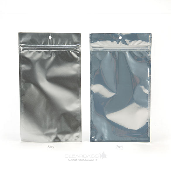 Druckverschlussbeutel Transparent/Silber 12.5x21cm mit Aufhängeloch (100 Stück) [HZBB6S]