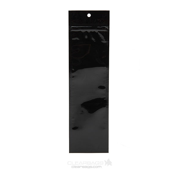 Druckverschlussbeutel Schwarz Metallisiert 6.5x23cm mit Aufhängeloch (100 Stück) [HZBB1MB]