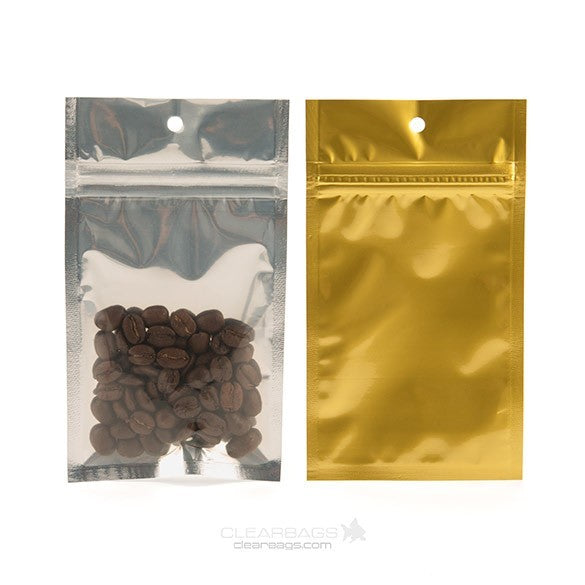 Druckverschlussbeutel Transparent/Gold 7.5x11.5cm mit Aufhängeloch (100 Stück) [HZBB3CG]