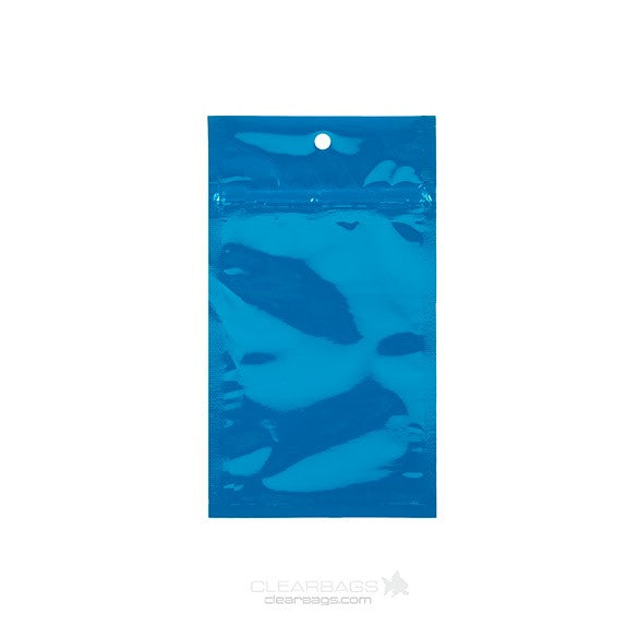 Druckverschlussbeutel Blau Metallisiert 7.5x11.5cm mit Aufhängeloch (100 Stück) [HZBB3MBL]