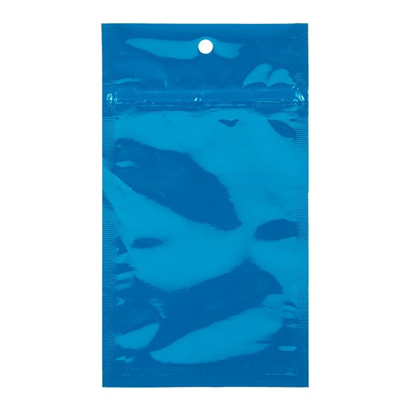 Druckverschlussbeutel Blau Metallisiert 7.5x11.5cm mit Aufhängeloch (100 Stück) [HZBB3MBL]