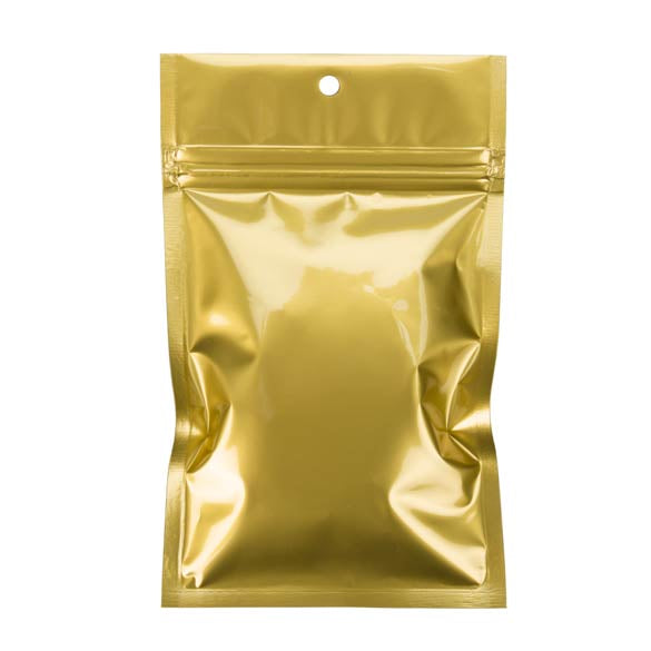 Druckverschlussbeutel Gold Metallisiert 9.2x12.7cm mit Aufhängeloch (100 Stück) [HZBB4MG]
