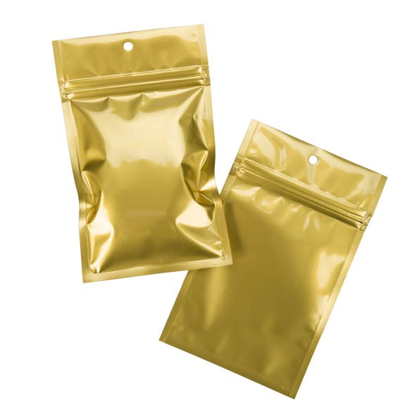 Druckverschlussbeutel Gold Metallisiert 9.2x12.7cm mit Aufhängeloch (100 Stück) [HZBB4MG]