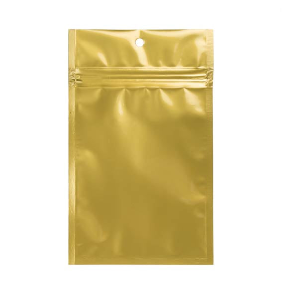 Druckverschlussbeutel Gold Metallisiert 9.2x12.7cm mit Aufhängeloch (100 Stück) [HZBB4MG]