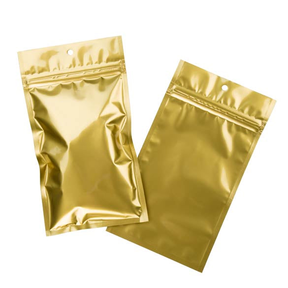 Druckverschlussbeutel Gold Metallisiert 10x16.5cm mit Aufhängeloch (100 Stück) [HZBB5MG]