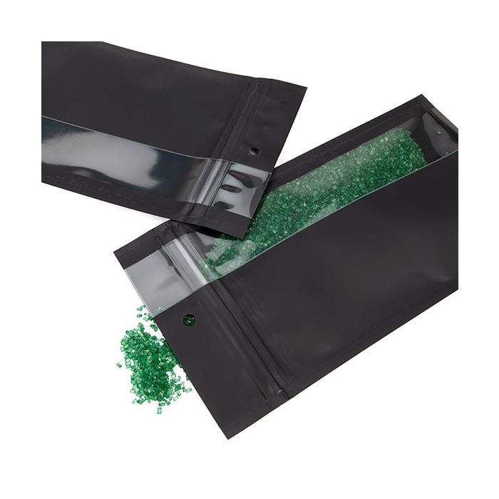 Druckverschlussbeutell Matt Schwarz mit vertikalen Fenster 10,2x16,5 cm (100 Stück) [HZBV5MB]