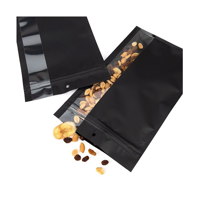 Druckverschlussbeutell Matt Schwarz mit Vertikalen Fenster 15,2x23,5 cm (100 Stück) [HZBV7MB]