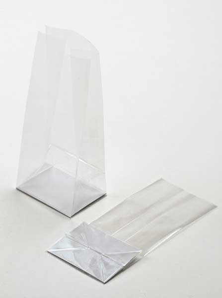 Block Bottom Bags Super Clear 7.6x3.2x21cm with paper insert