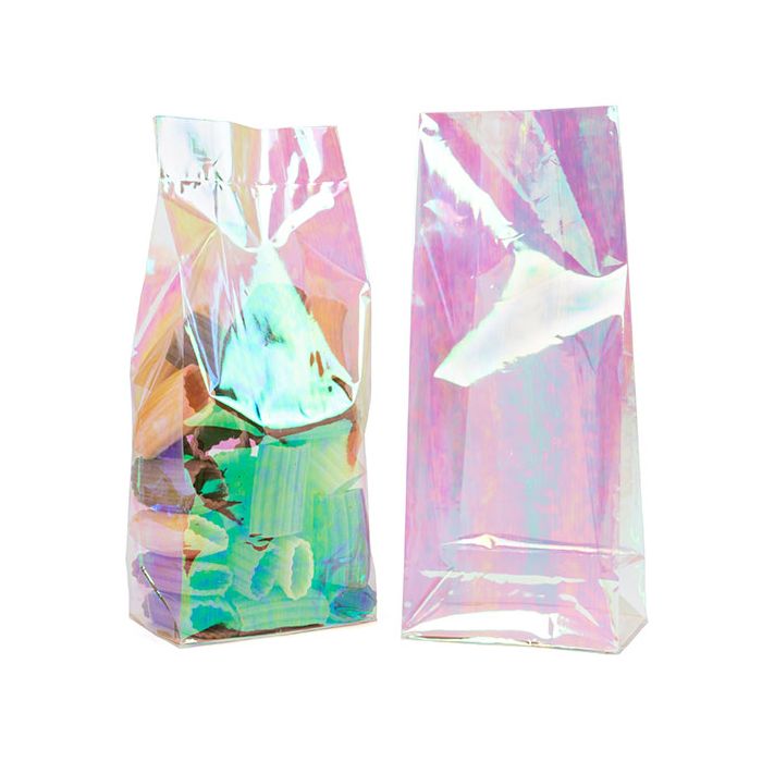 Flachbodenbeutel Irisierend mit Bodenblatt - 60 Mikron 12.7x7.6x30.5cm (50 Stück) [HFGPB1]