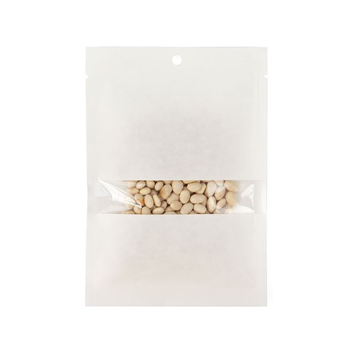 Kraft Klappenbeutel Weiß Umweltfreundlich 10,2x15,2 cm Verschließbar mit Fenster (100 Stück) [KHS46WKW]