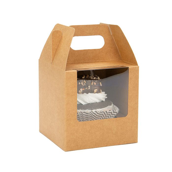 Cupcake-Boxen für 1 Cupcake 10.2x10.2x10.2cm Kraft mit Griffen (100 Stück) [CBS57K]