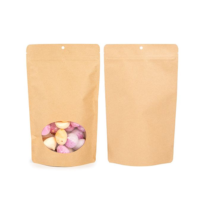 Öko Standbodenbeutel Kraft 17.1x8.9x28.6 cm mit Fenster (100 Stück) [ZBGEO4K]