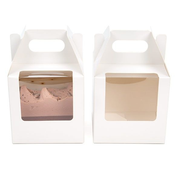 Papierboxen mit Griffen Weiß 10.2x10.2x10.2cm mit Sichtfenster (25 Stück) [WGWG57]