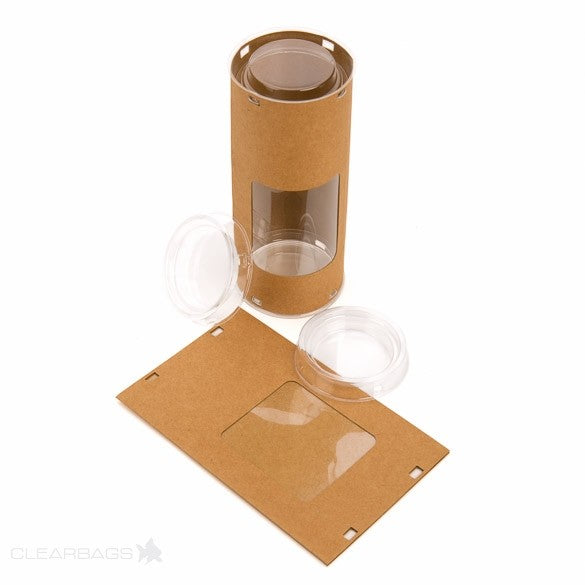 Kraft with Window pop-up tube Kit, round shaped 6.4 x 6.4 x 15.4cm