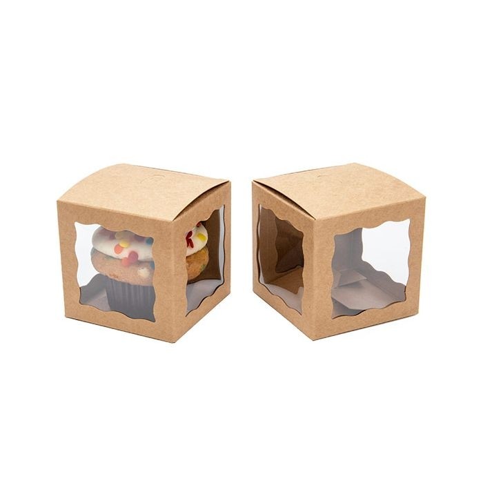 Geschenkschachteln Kraft Braun mit 3 Fenstern 7.5x7.5x7.5cm (25 Stück) [WKRG345]