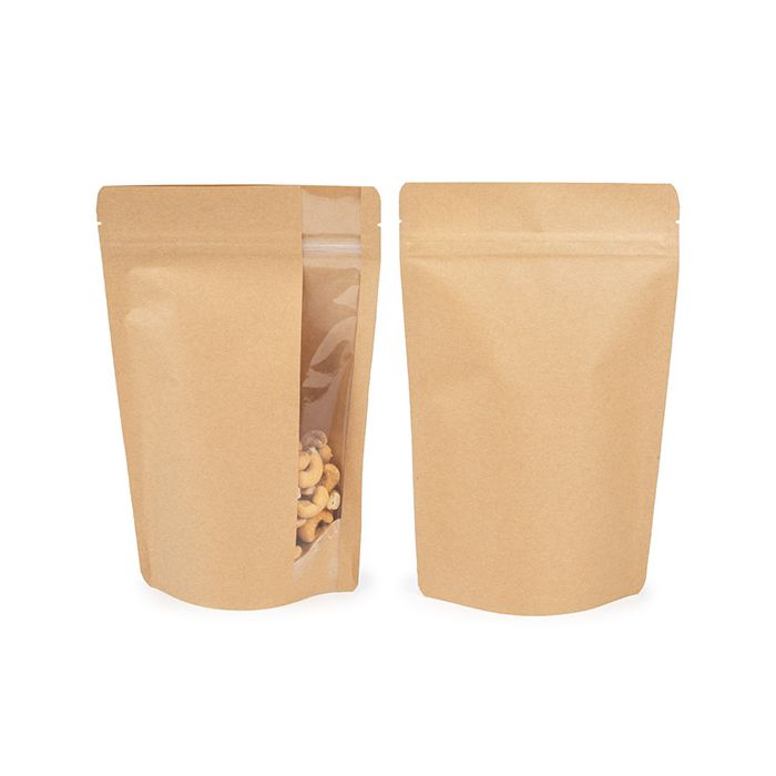 Stand Up Zipper Pouch w/ Vertical Window Kraft 14.9x8.9x23.2 cm (100 pieces) [ZBGV7K]