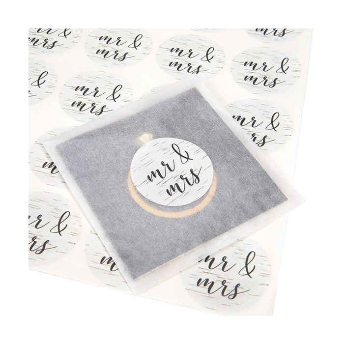 Sticker Rund "Mr. & Mrs." (Holz mit Grau Print) 3,8 cm (1 Blatt) [LS1HBMM]