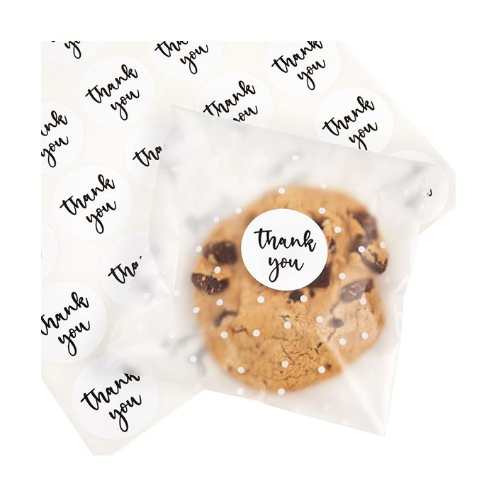 Sticker Rund "Thank You" (Weiß mit Schwarz Text) 3,8 cm (1 Blatt) [LS1HWTY]