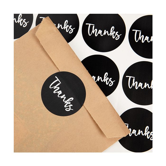 Sticker Rund "Thanks" (Schwarz mit Weiß Text) 5,1 cm (1 Blatt) [LS2BTH]