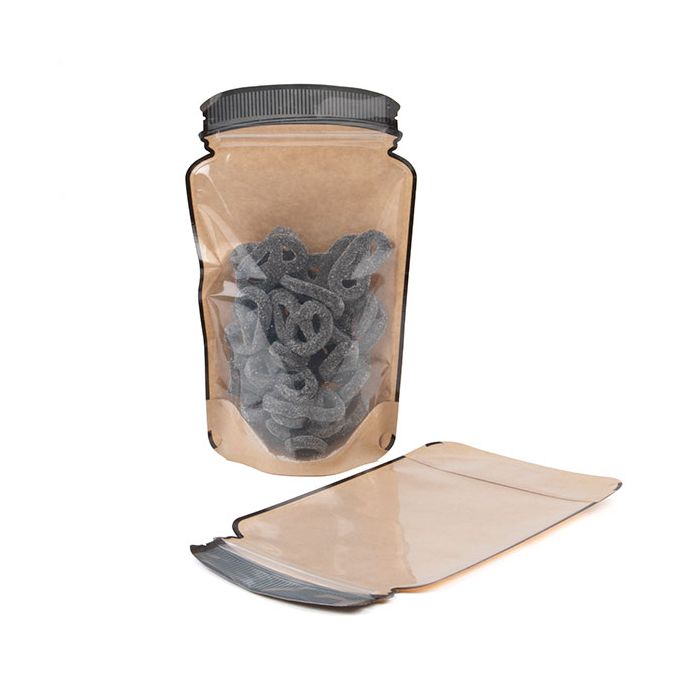 Standbodenbeutel Kraft/Transparent Glasgefäß-Form 15.2x7.9x25.4cm (100 Stück) [SP7KCZ]