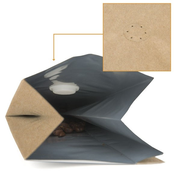 Kaffeebeutel Kraft mit Ventil 8.5x6.5x33cm | 450 Gramm | Beschichtet (50 Stück) [SGC2K]