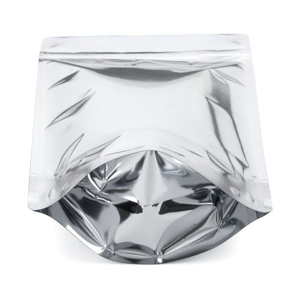 Standbodenbeutel Silber 17.1x8.9x28.6cm | 340 Gramm mit rundem Fenster (100 Stück) [ZBGMO4S]
