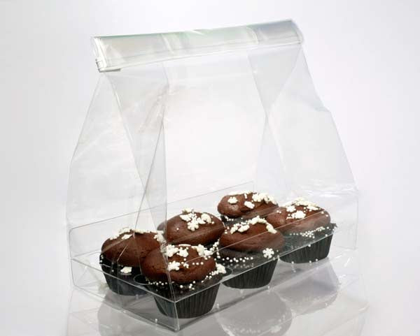 Cupcake-Beutel mit Einsatz für 6 Mini-Cupcakes 17.8x10.2x22.9cm Transparent (100 Stück) [CBG6]