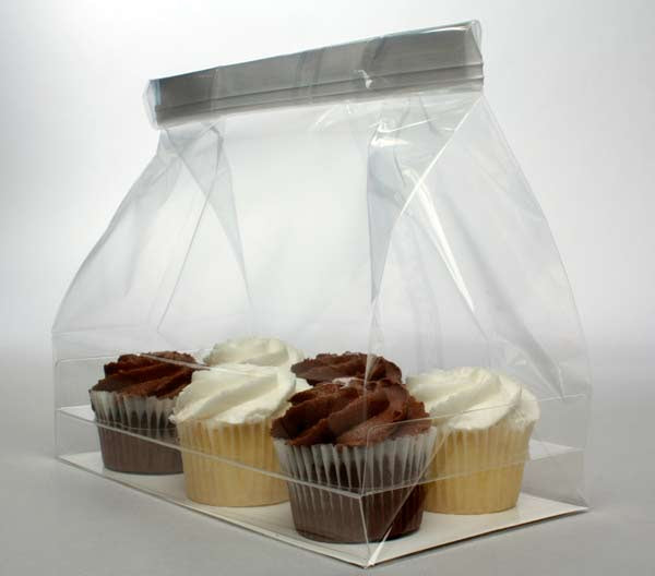 Cupcake-Beutel mit Einsatz für 6 Mini-Cupcakes 17.8x10.5x22.9cm Transparent (100 Stück) [CBG7]