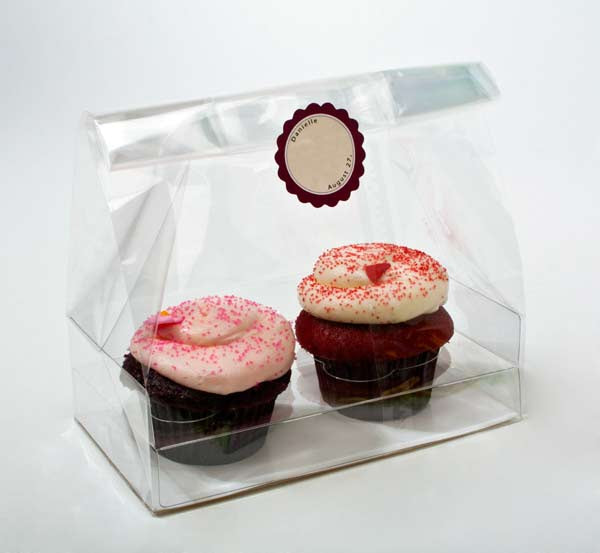 Cupcake-Beutel mit Einsatz für 2 Cupcakes 17.8x10.2x22.9cm Transparent (100 Stück) [CBG5]