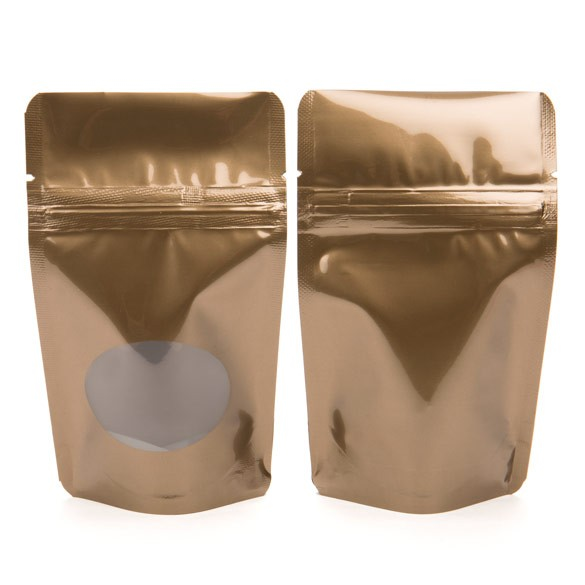 Standbodenbeutel Bronze 8x5x13cm | 28 Gramm mit rundem Fenster (100 Stück) [ZBGO1BZ]