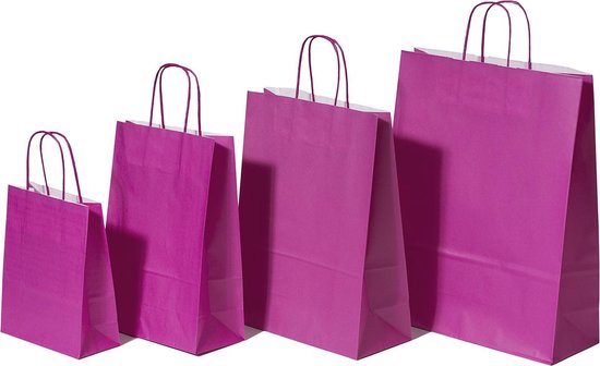 Paper Carrier Bags Pink 26+12x35cm Kraft 90 grams